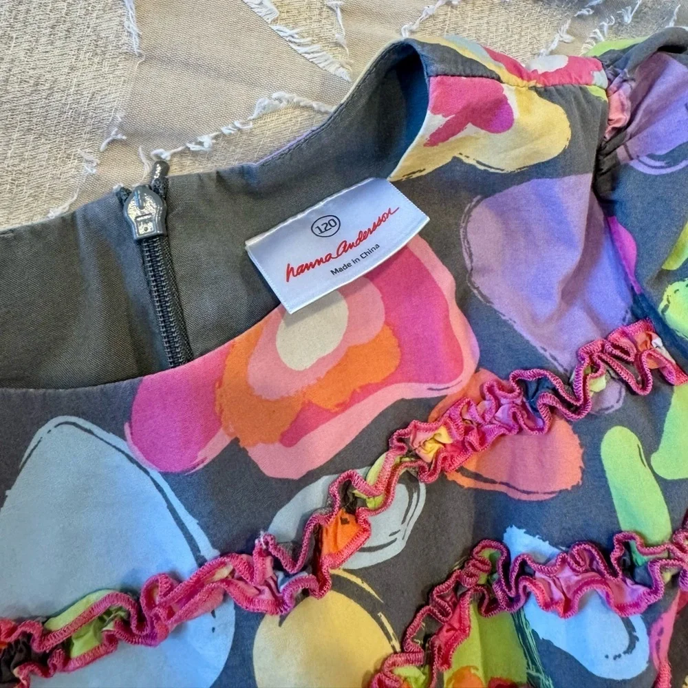 Hanna Andersson Floral Ruffle Dress Girls Size 120 Soft Cotton Spring